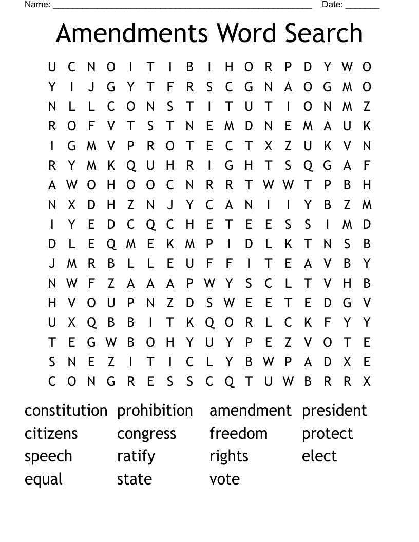 Amendments Word Search WordMint