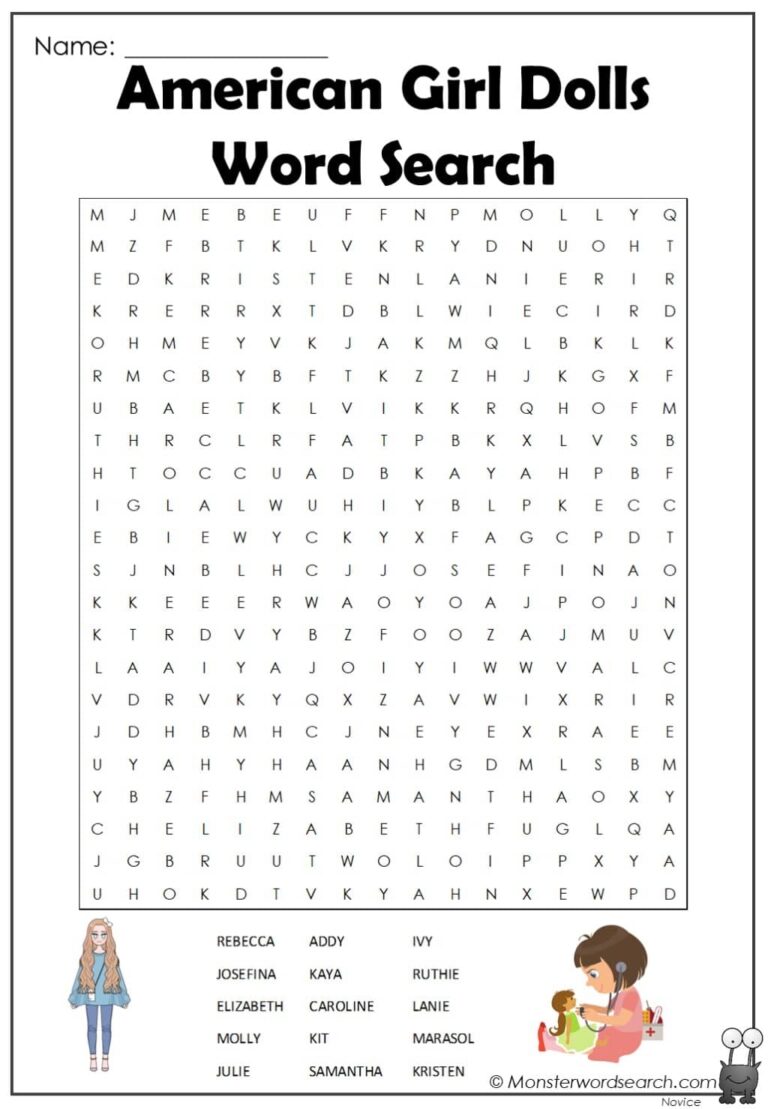 American Girl Dolls Word Search Monster Word Search