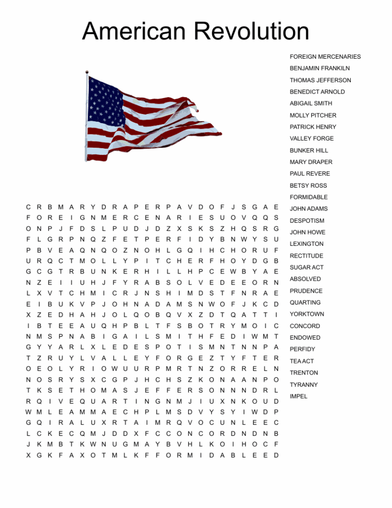 American Revolution Word Search WordMint