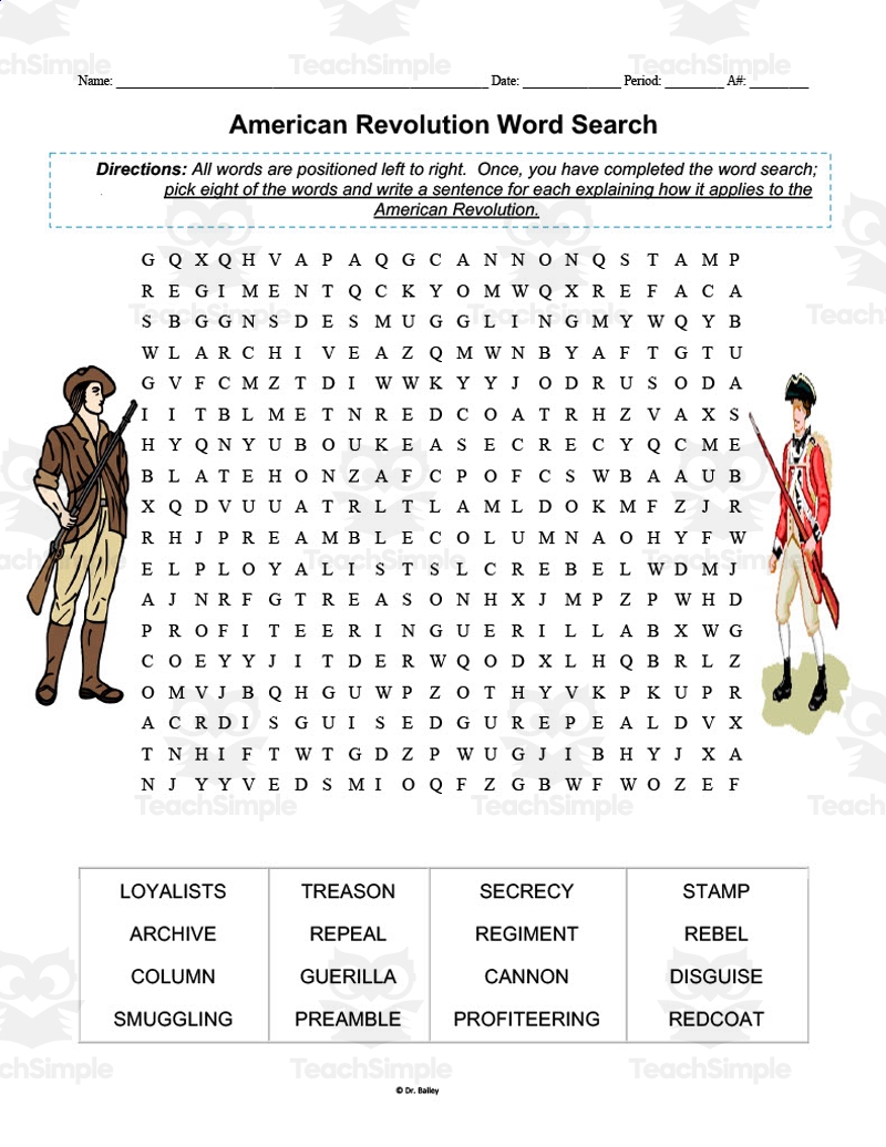American Revolution Word Search American Revolution Word Search
