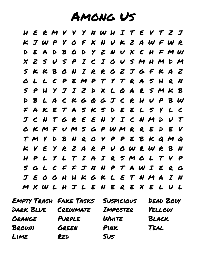 Among Us Word Search WordMint