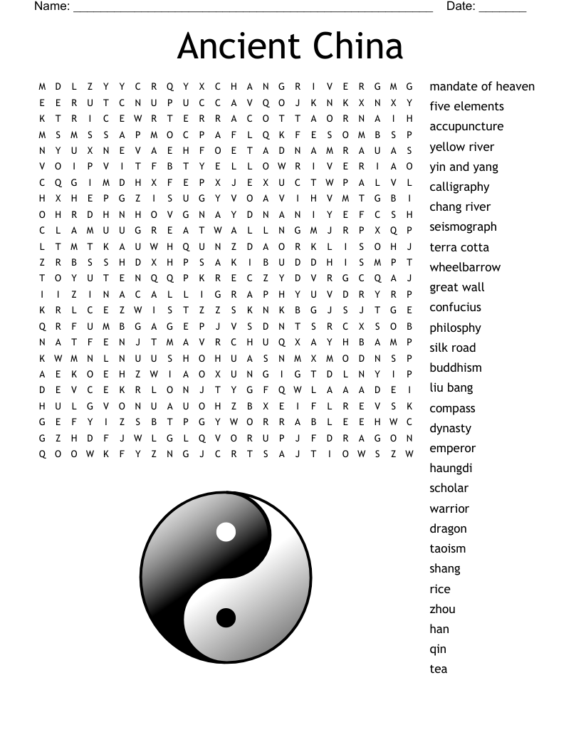 Ancient China Word Search WordMint