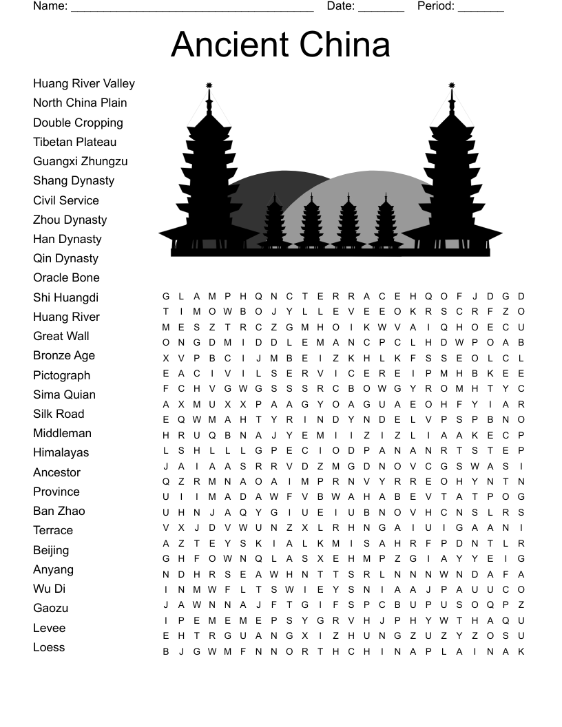 Ancient China Word Search WordMint