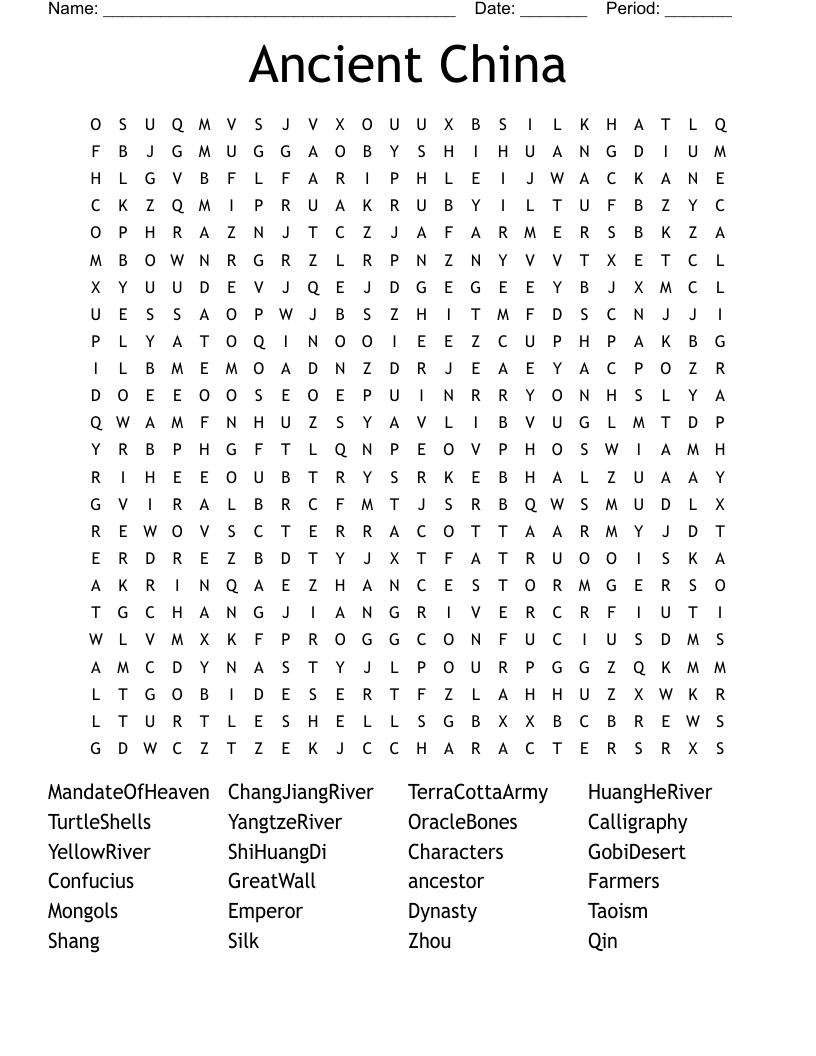 Ancient China Word Search WordMint