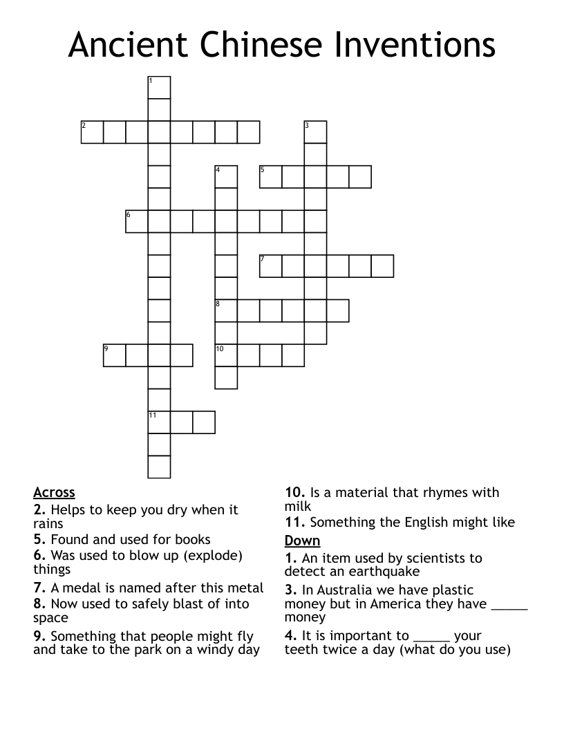 Ancient Chinese Inventions Crossword WordMint Ancient Chinese Inventions Crossword WordMint