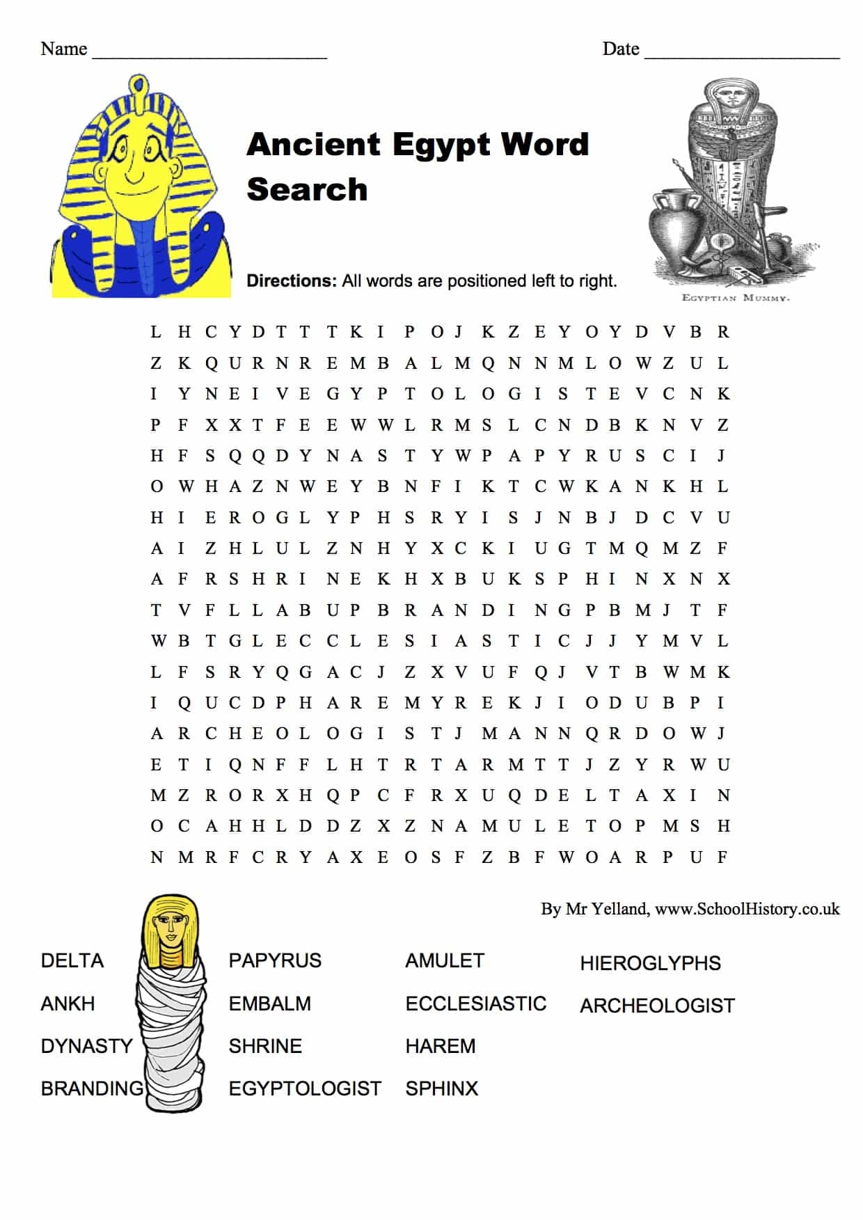 Ancient Egypt Wordsearch Year 9 Free PDF Download