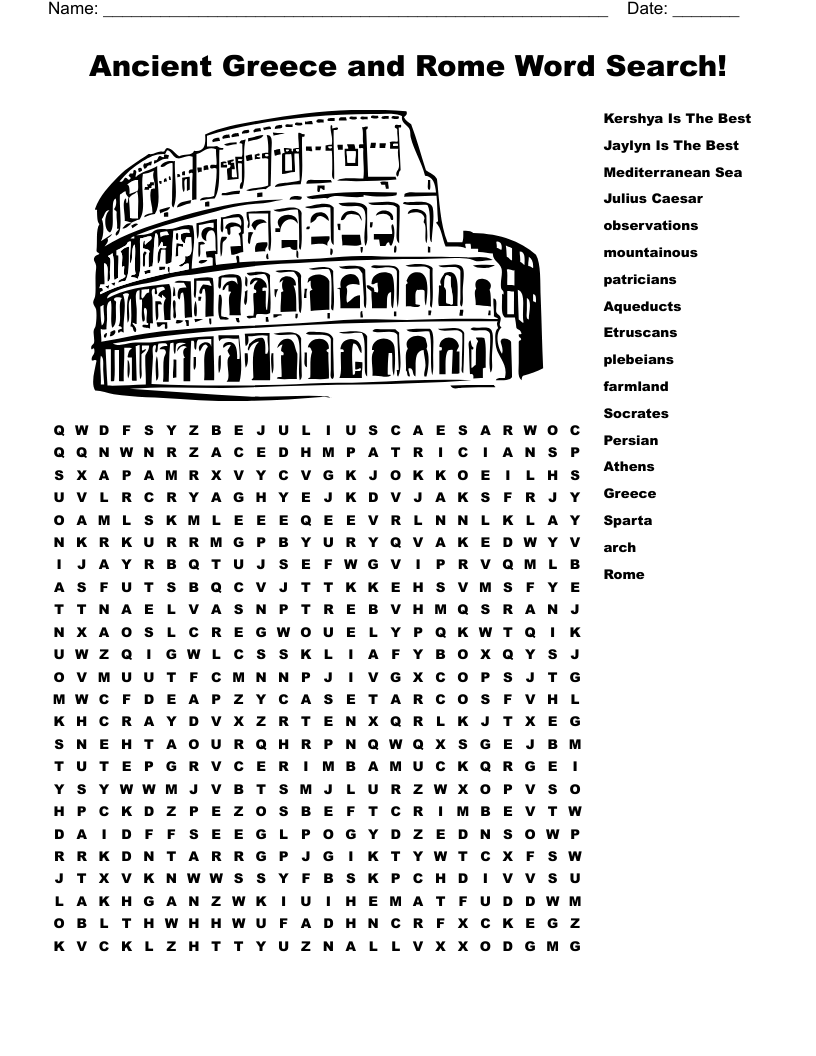 Ancient Greece Word Search Printable