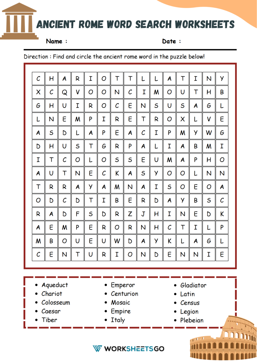Ancient Rome Word Search Worksheets WorksheetsGO