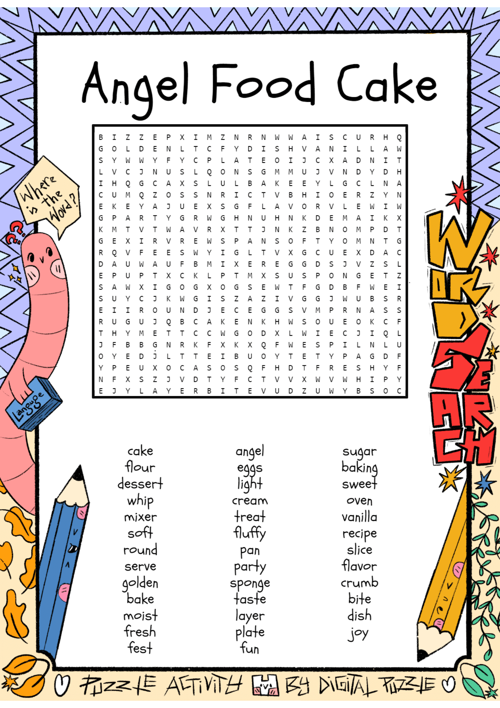 Angel Food Cake Day Word Search Puzzle Worksheet Activity Made 