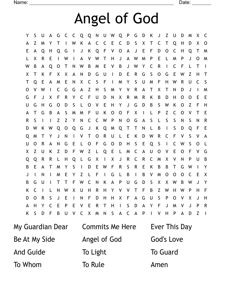 Angel Of God Word Search WordMint