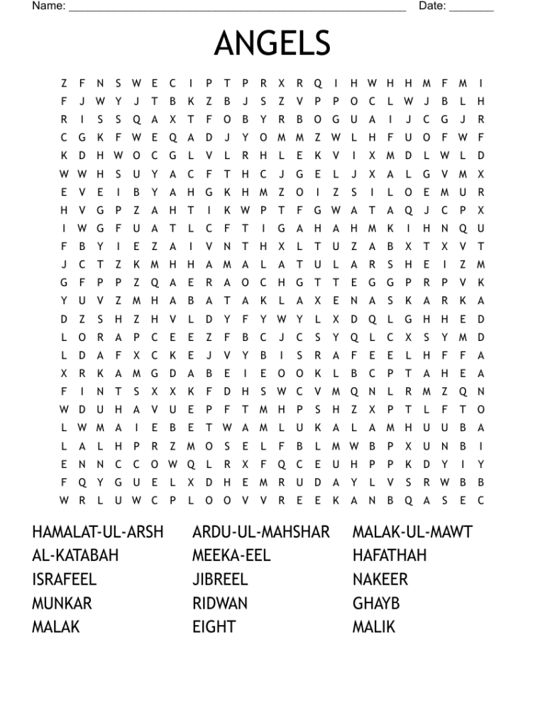ANGELS Word Search WordMint