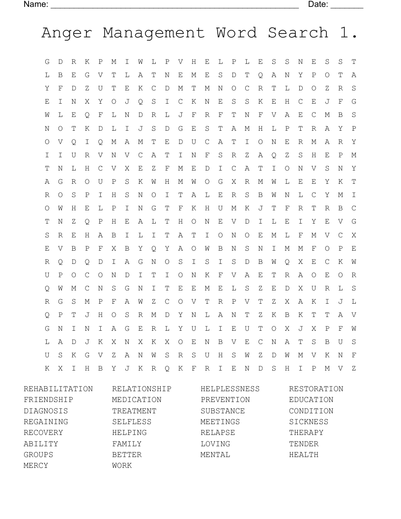 Anger Management Word Search 1 WordMint
