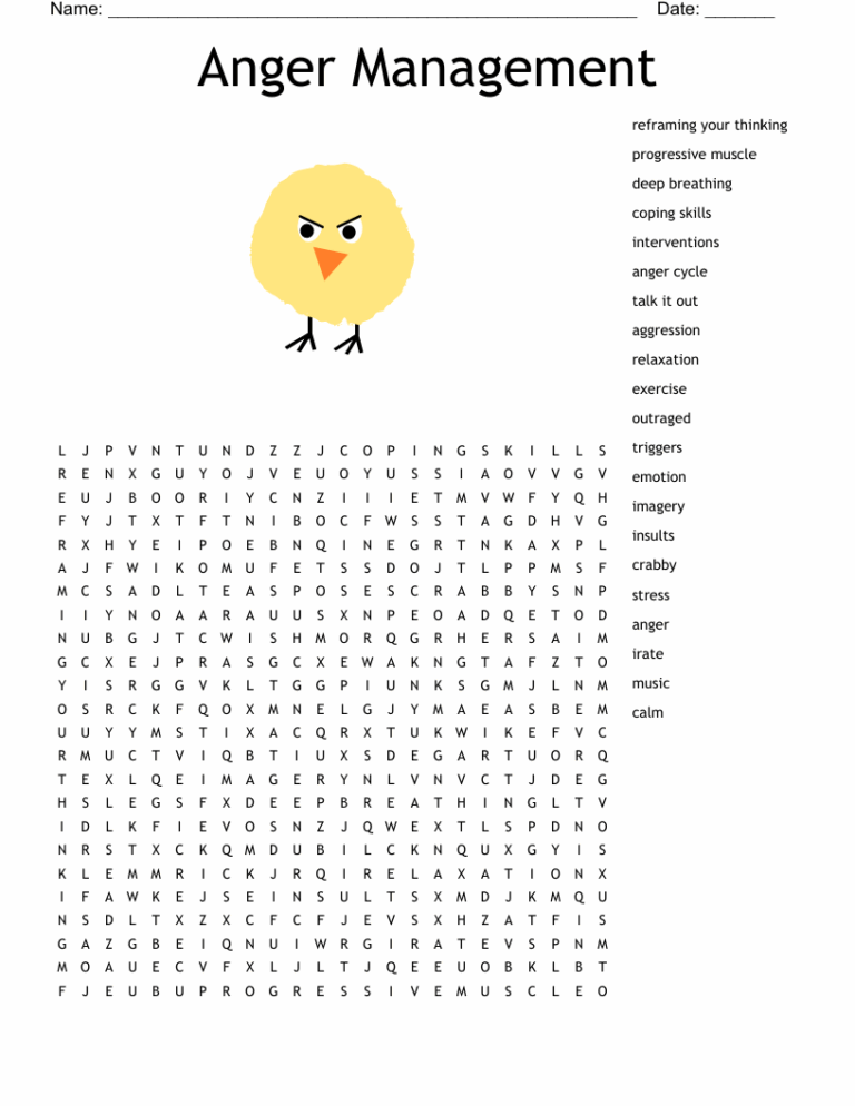 Anger Management Word Search WordMint