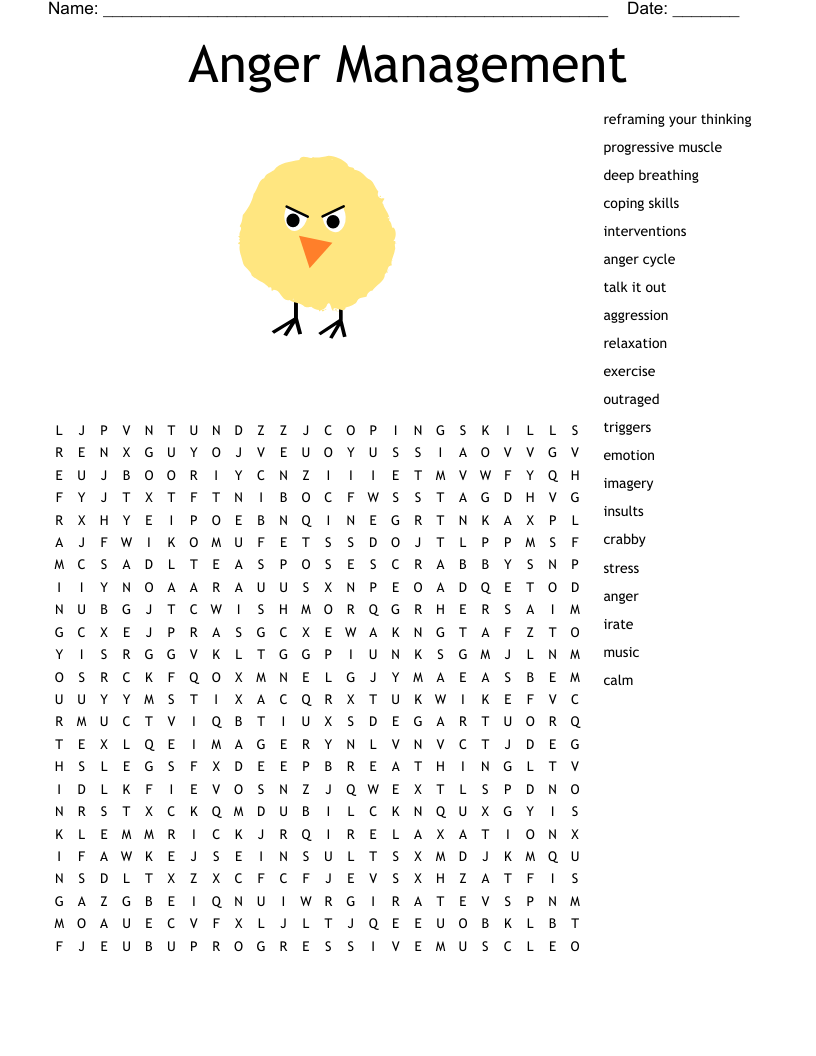 Anger Management Word Search WordMint