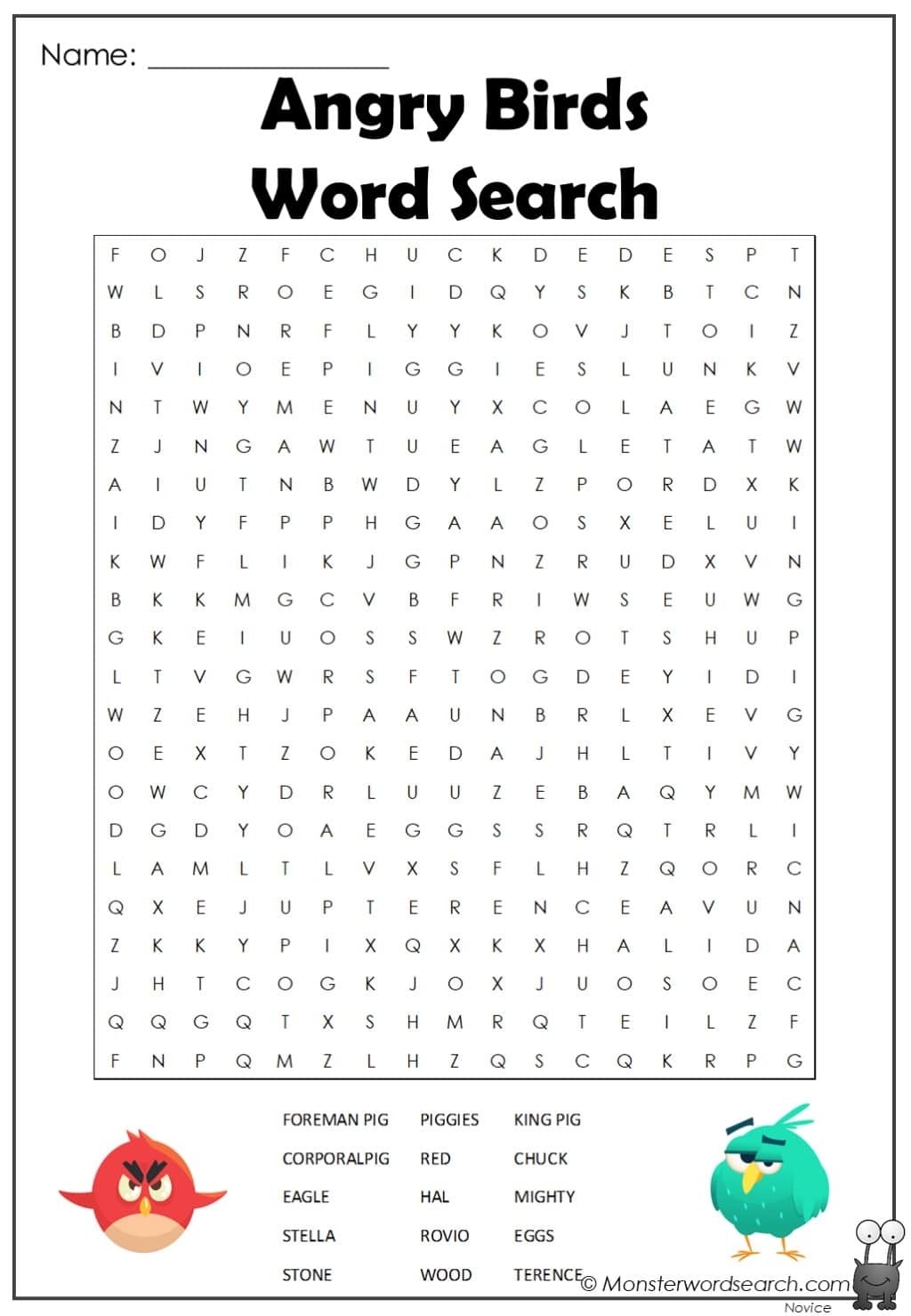Angry Birds Word Search Monster Word Search