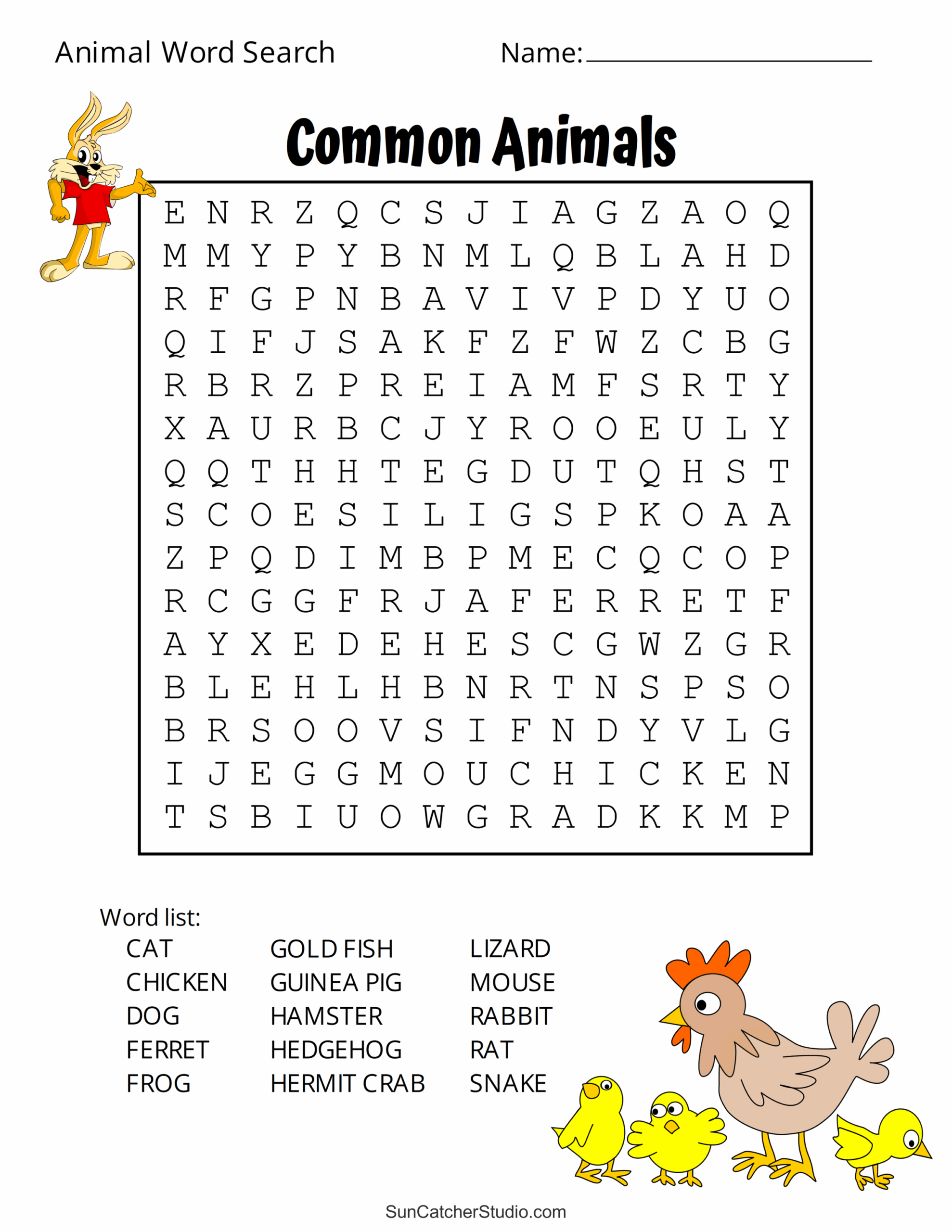 Animal Word Search Free Printable Dog Pet Dinosaur Puzzles 