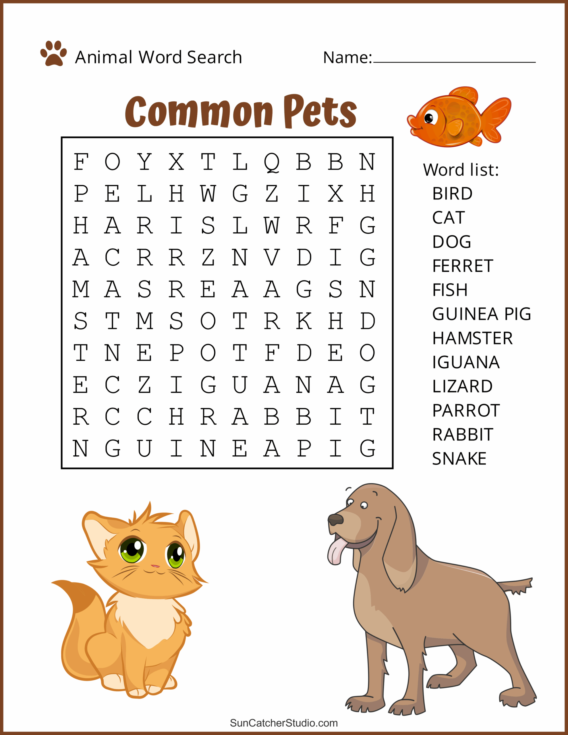 Mammals Word Search Printable