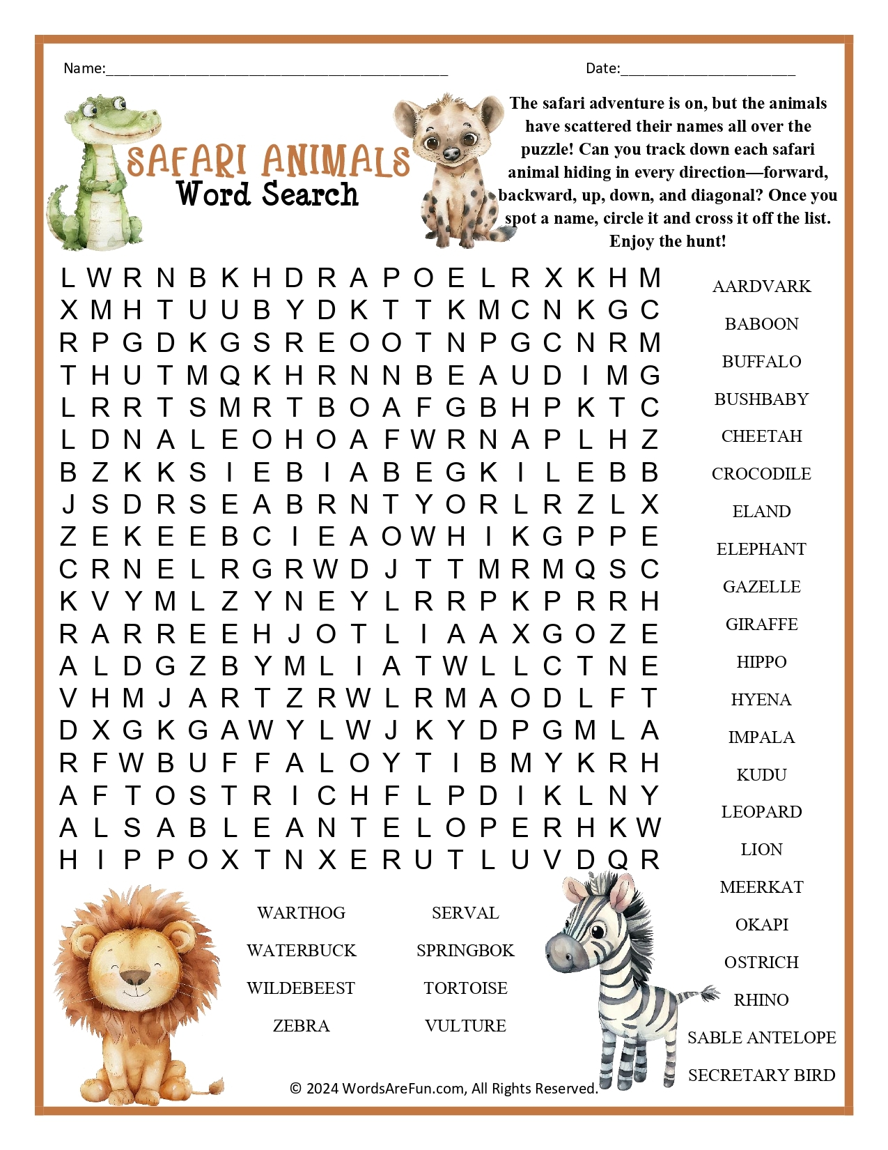 Animal Word Search Puzzles