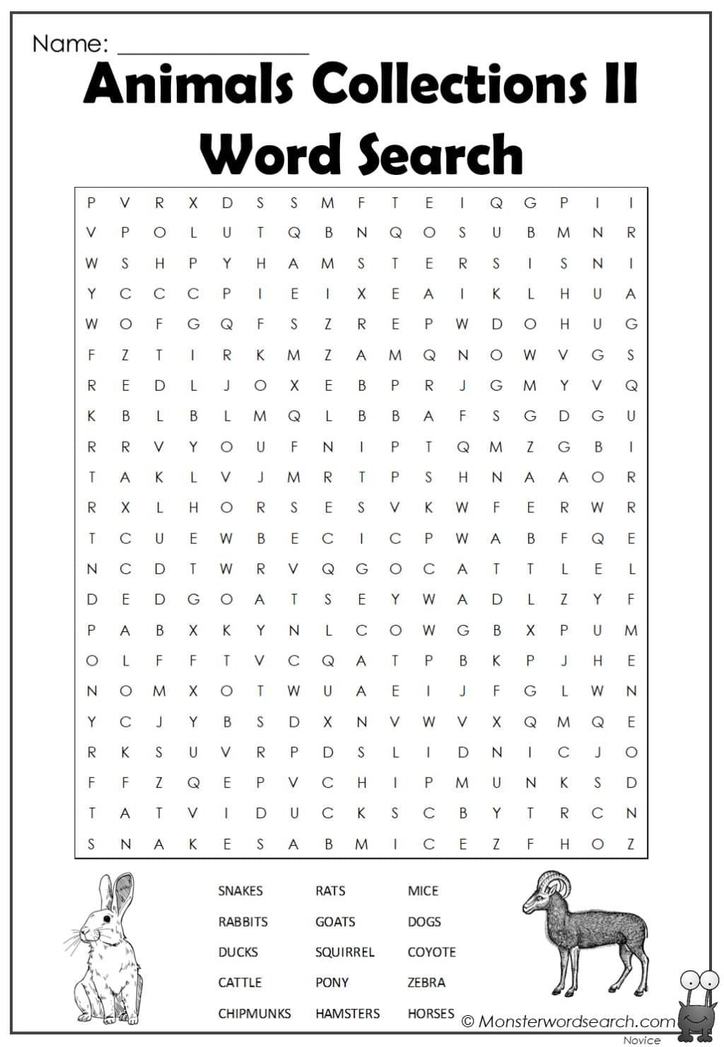 Animals Collections Ii Word Search Monster Word Search