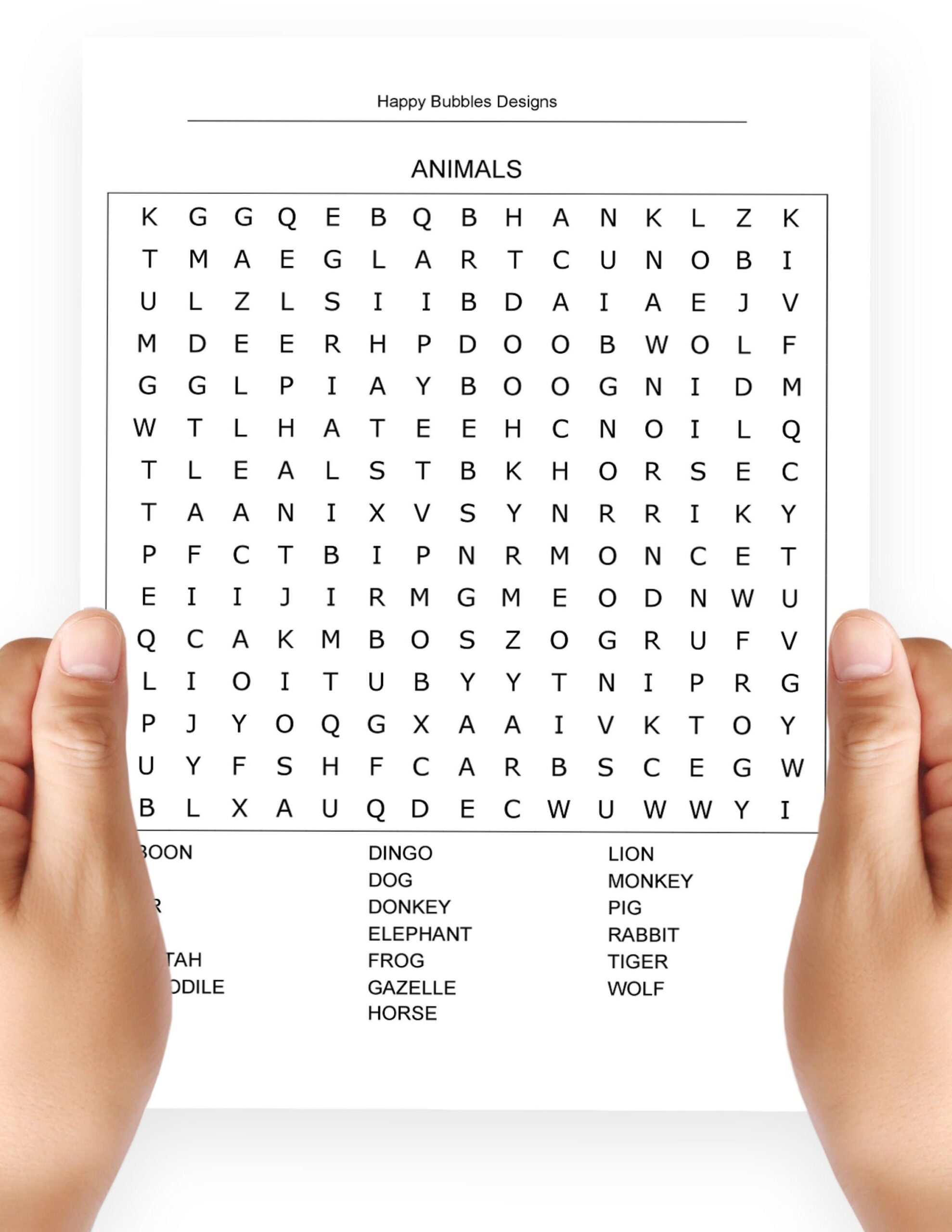 Animals Word Search Puzzle In Large Print Etsy