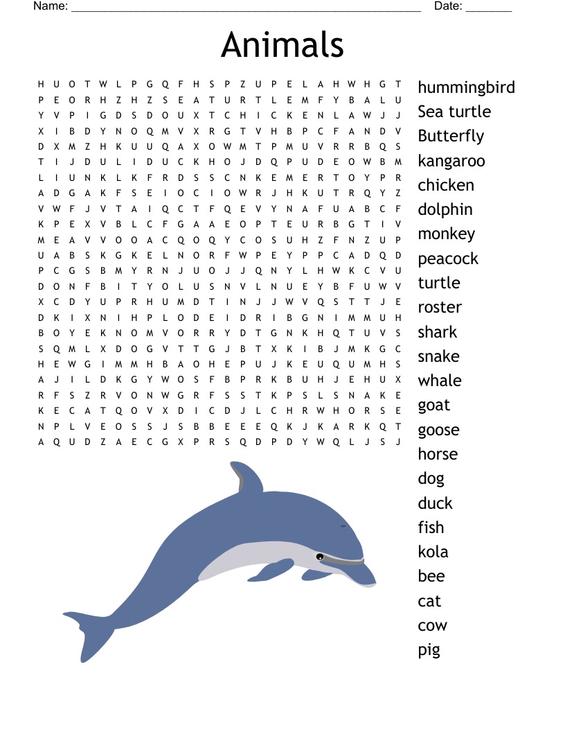 Animal Word Search Puzzles Printable