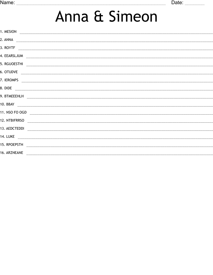Anna U0026 Simeon Word Scramble WordMint