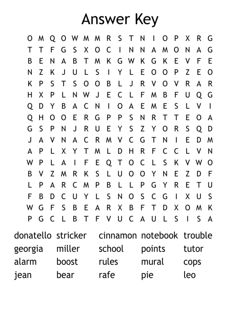 Answer Key Word Search WordMint