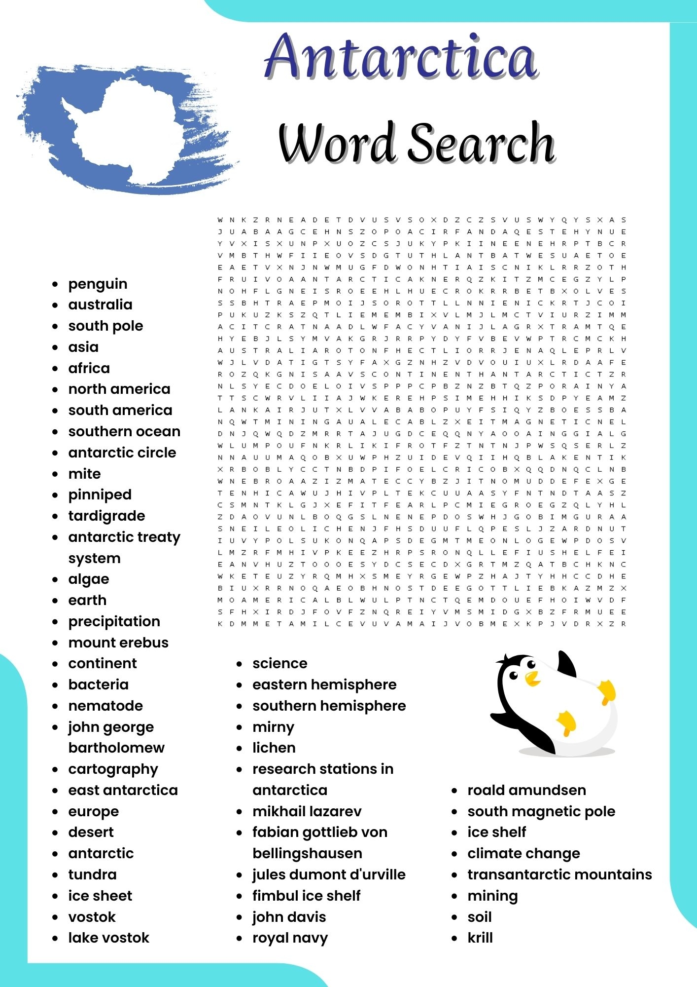 Printable Continents Word Search