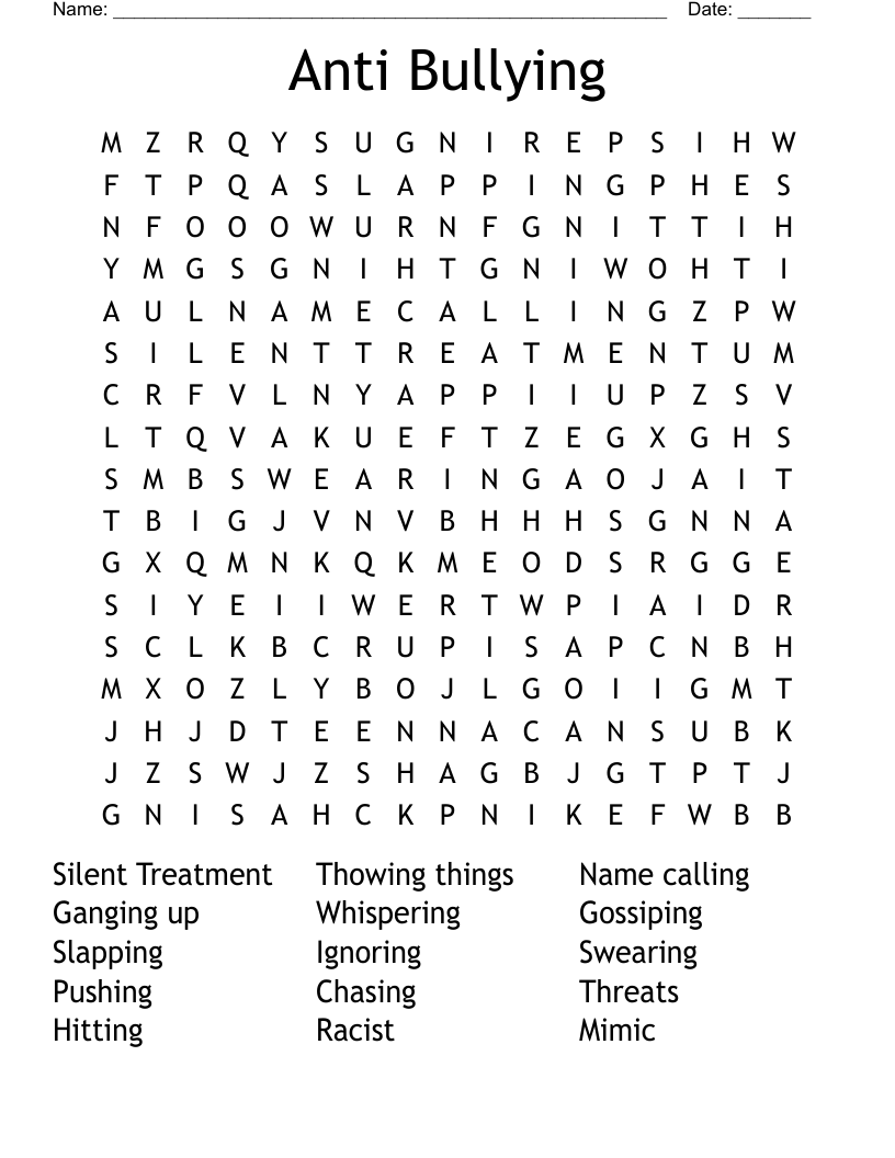 Anti Bullying Word Search WordMint Anti Bullying Word Search WordMint