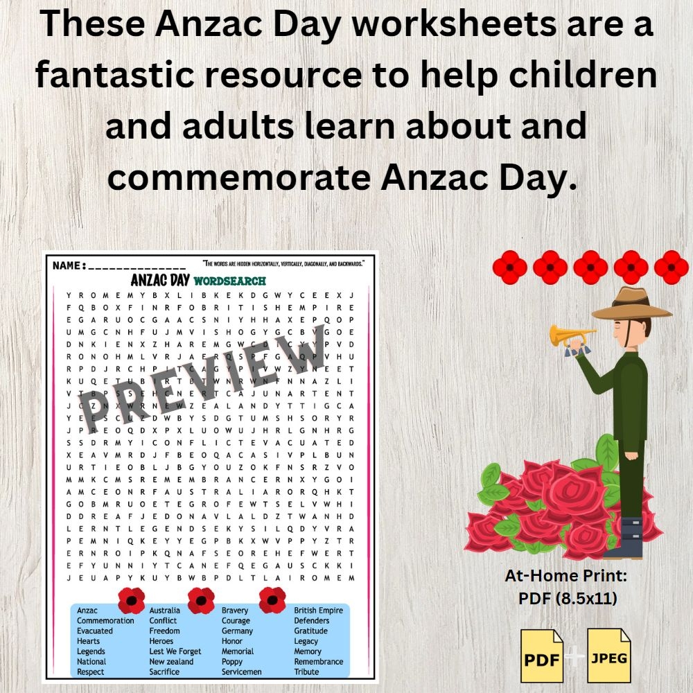 Anzac Day Vocabulary Worksheets Word Search U0026 Crossword Puzzles Made By Teachers