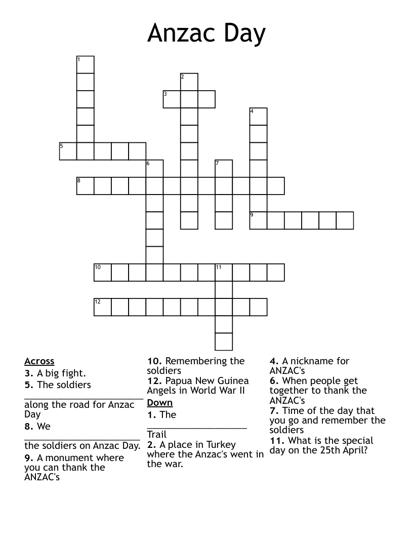 ANZAC Day Word Search WordMint