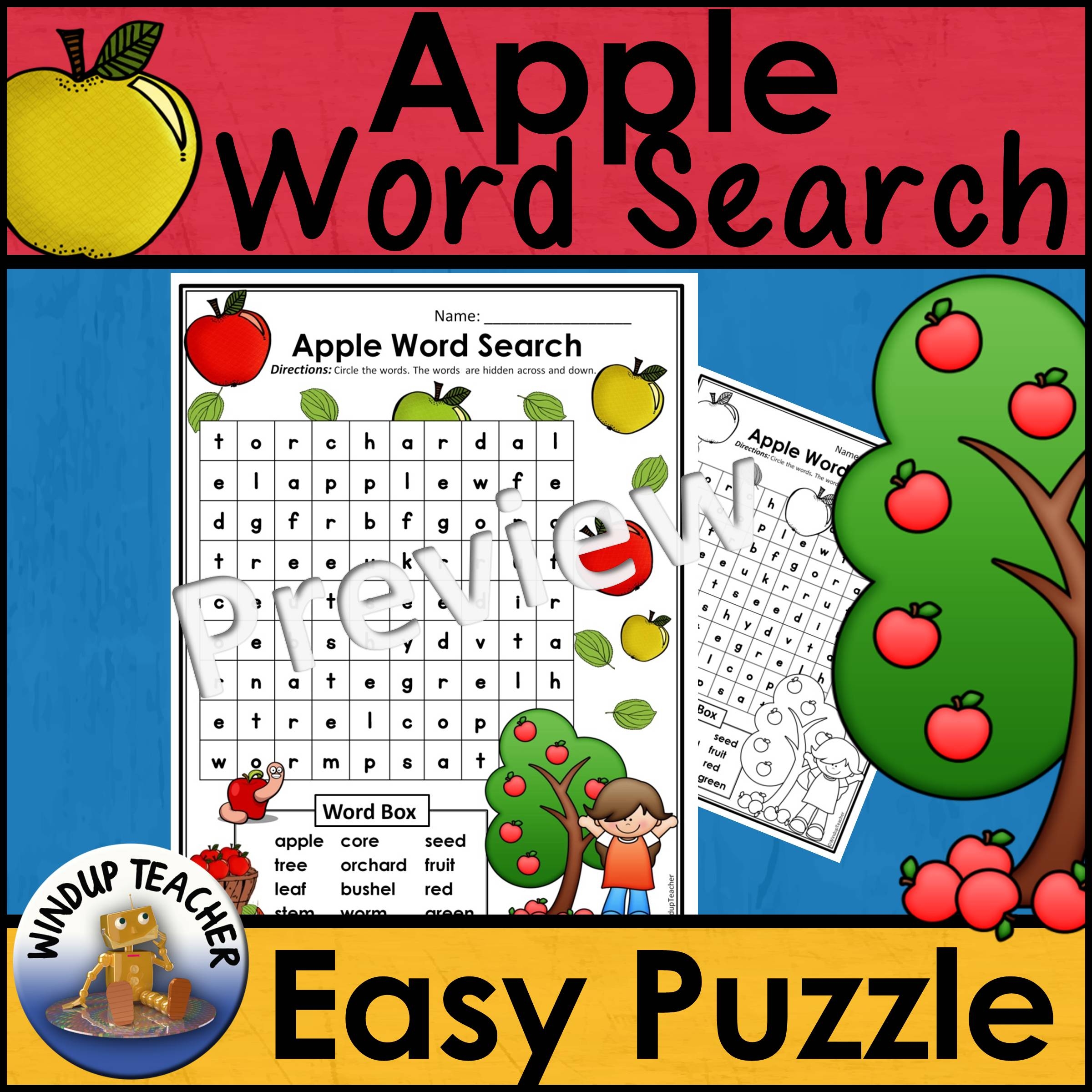 Apple Word Search EASY Puzzle