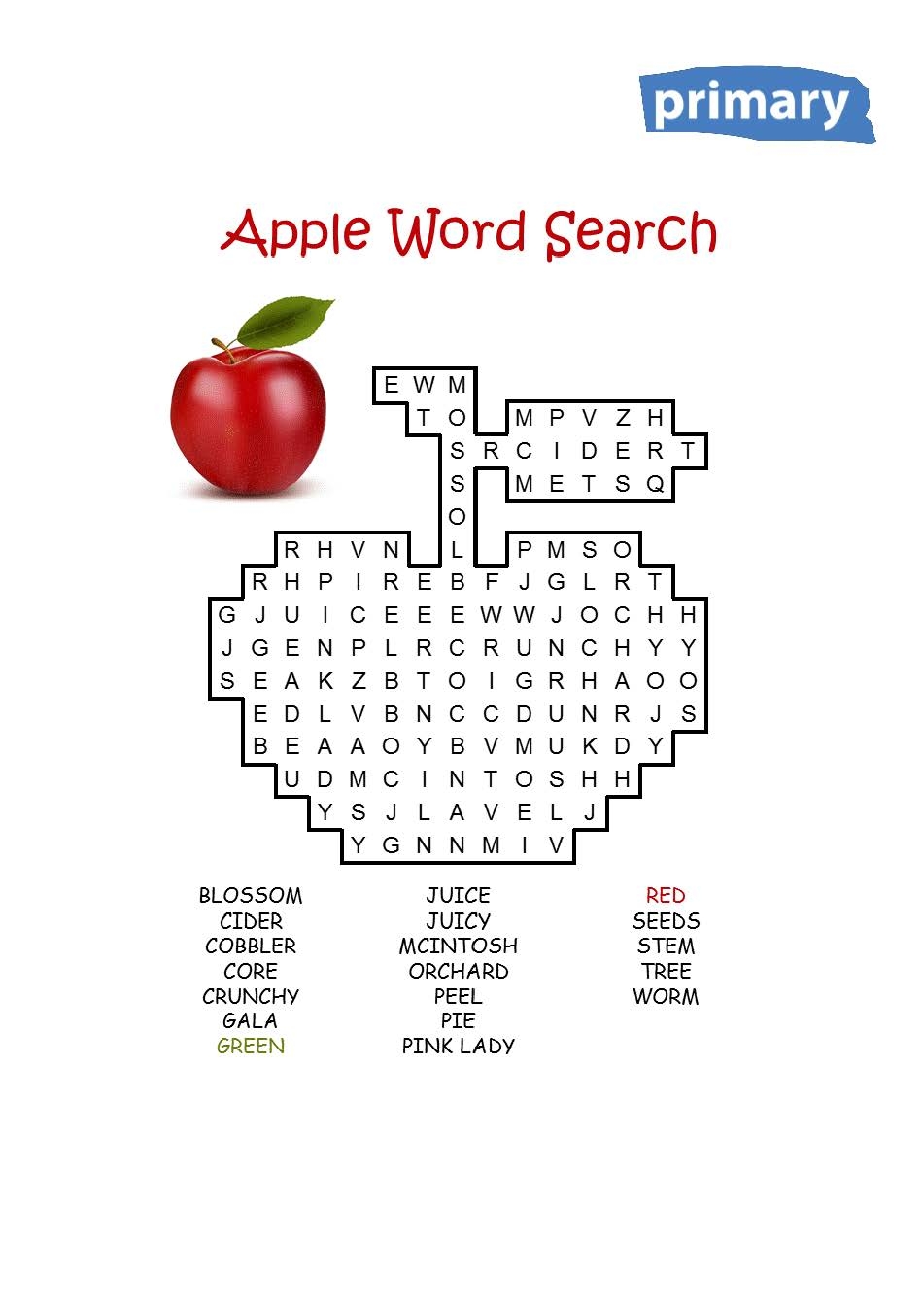 Apple Word Search Puzzle Printable