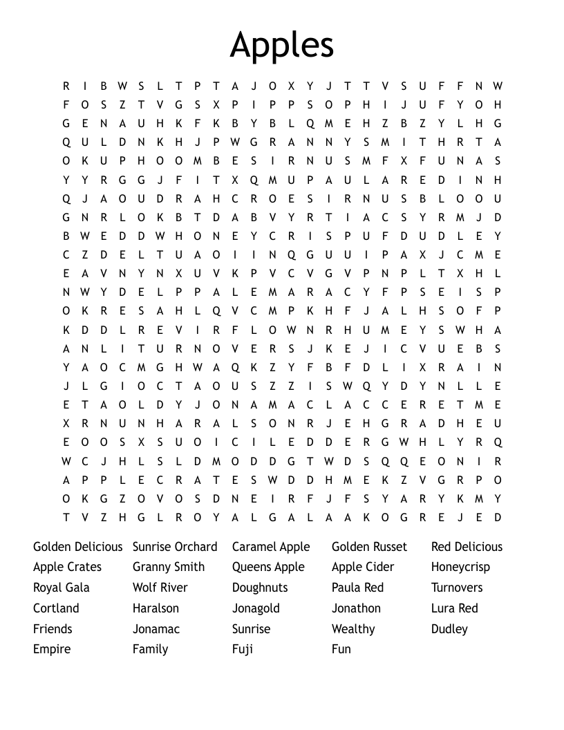 Apples Word Search WordMint
