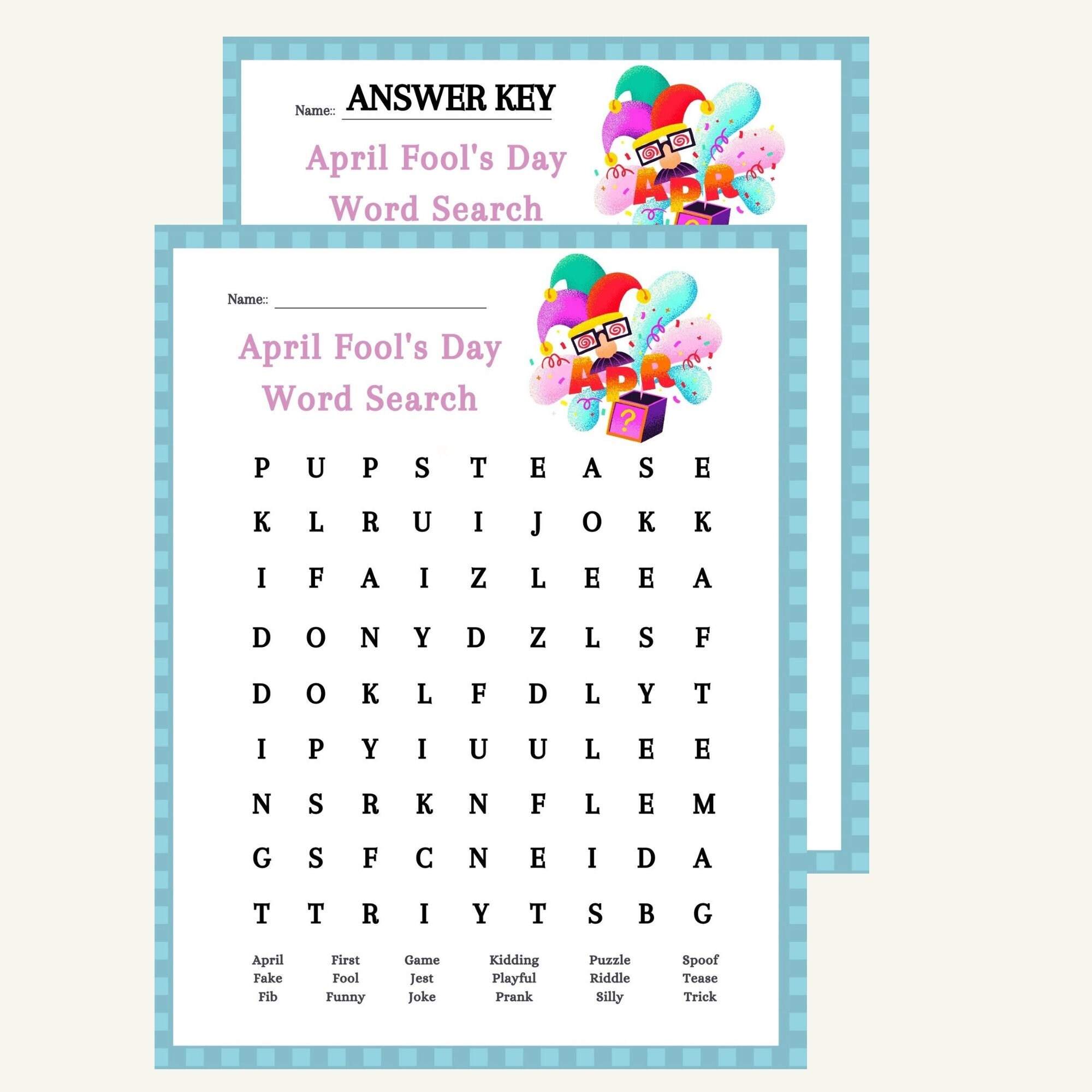 April Fool s Day PRANK Printable Word Search Puzzle And Answer Key Instant Download Print At Home Digital File Holiday Activity Party Game Etsy UK
