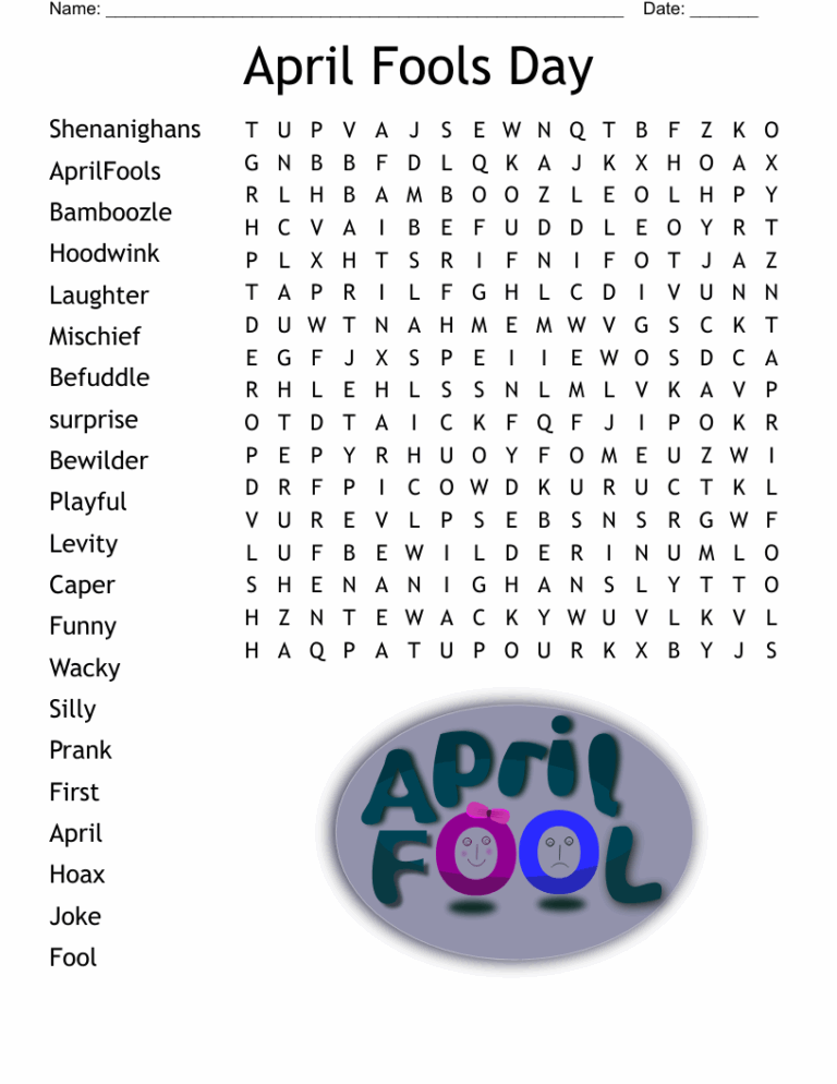 April Fools Day Word Search WordMint