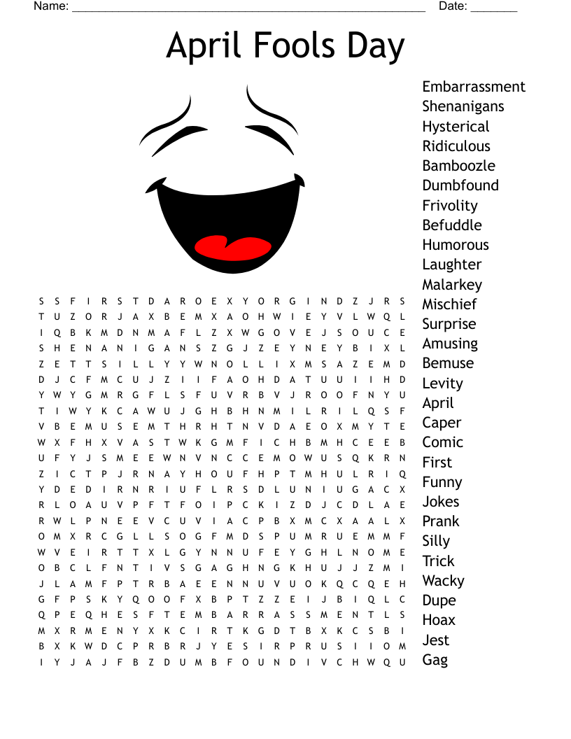 April Fools Day Word Search WordMint