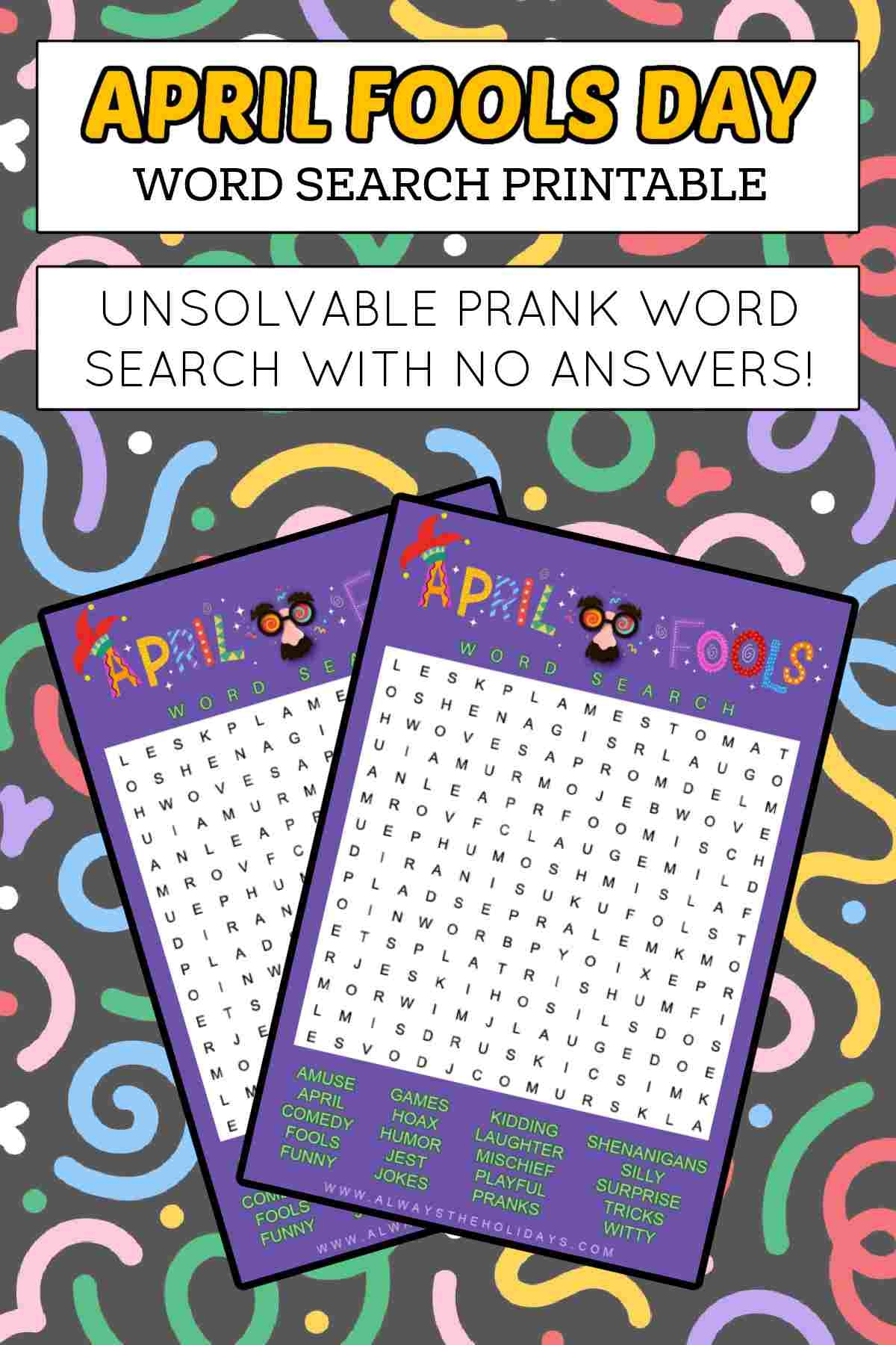 April Fools Word Search Prank Word Search With No Answers