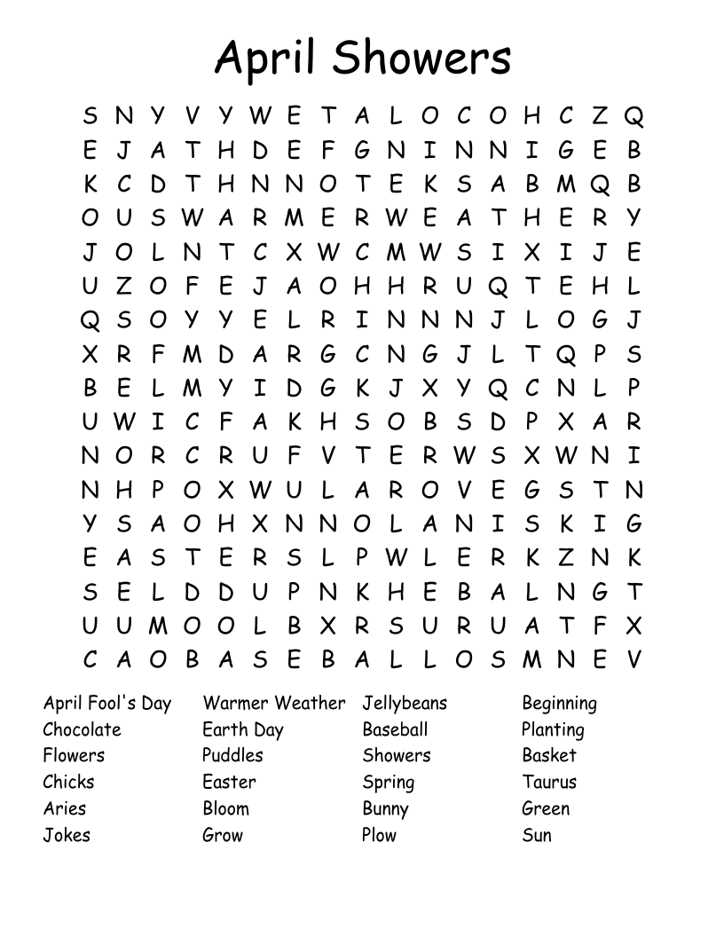 April Showers Word Search WordMint April Showers Word Search WordMint