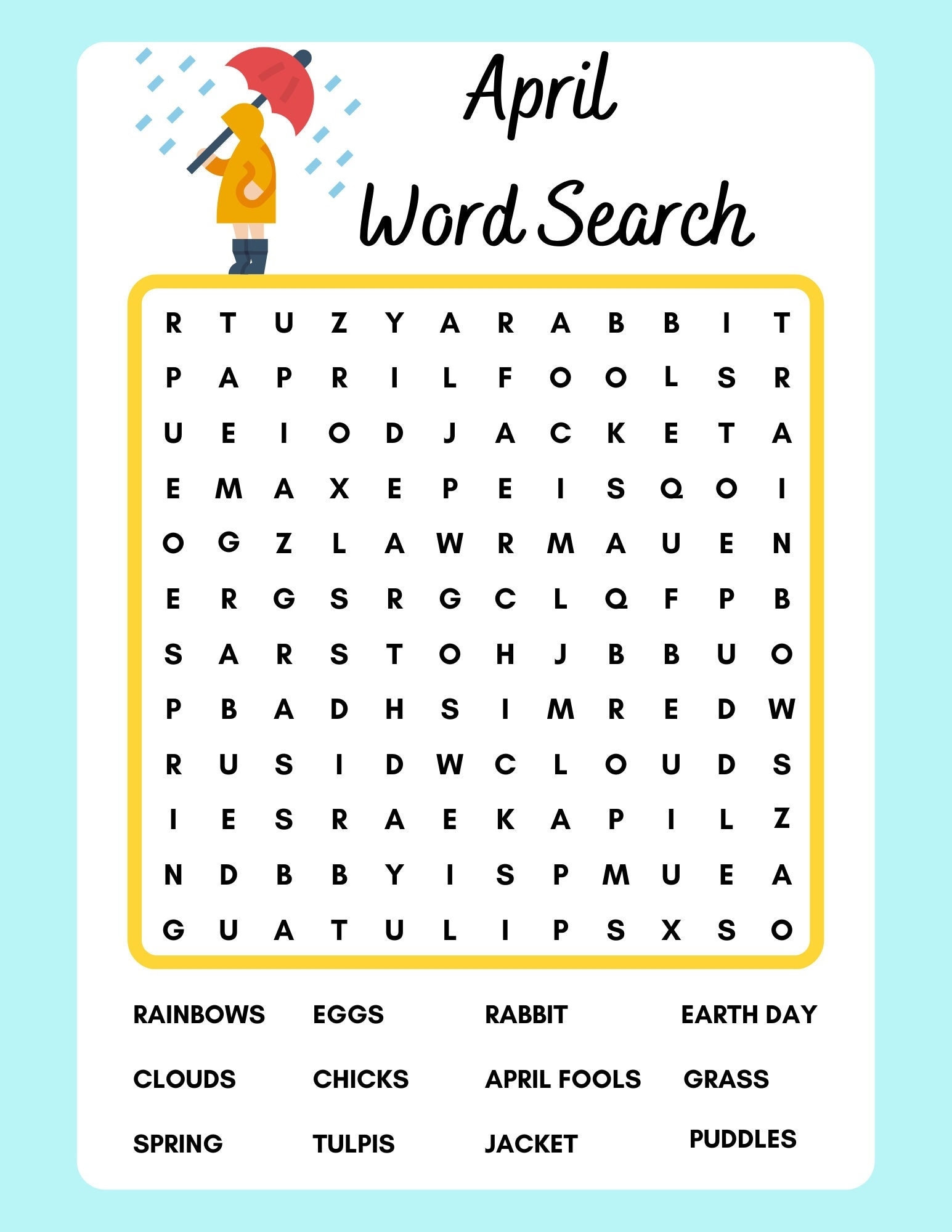 April Word Search Printable Instant Download PDF Etsy India