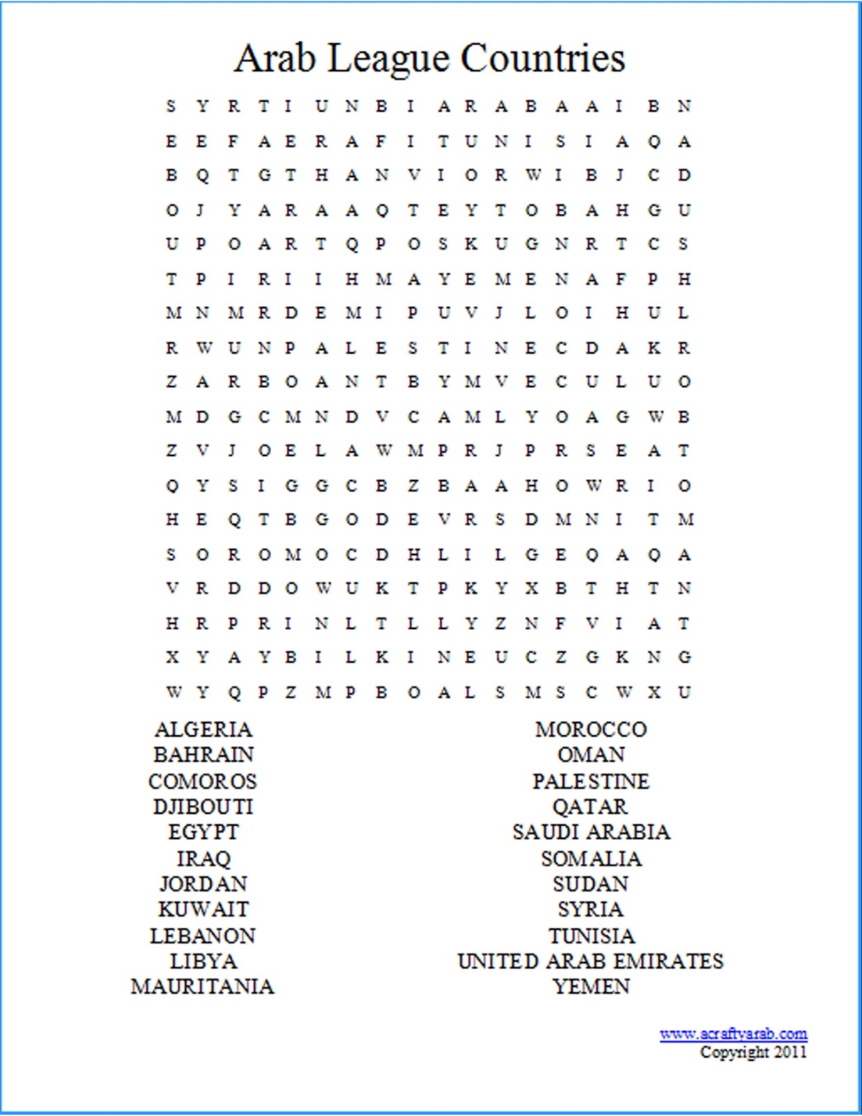 Arab League Countries Word Search Printable By A Crafty Arab