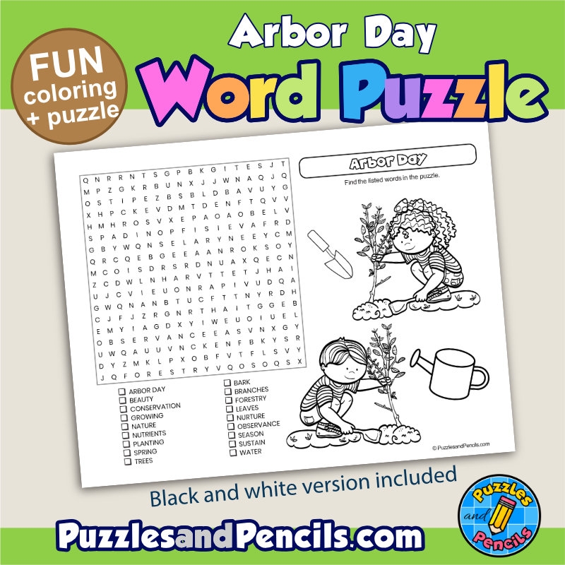 Arbor Day Word Search Puzzle Activity Page And Coloring Wordsearch