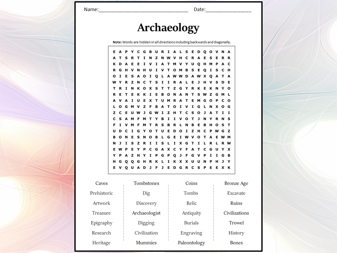 Archaeology Word Search Puzzle Worksheet Activity Teaching Resources
