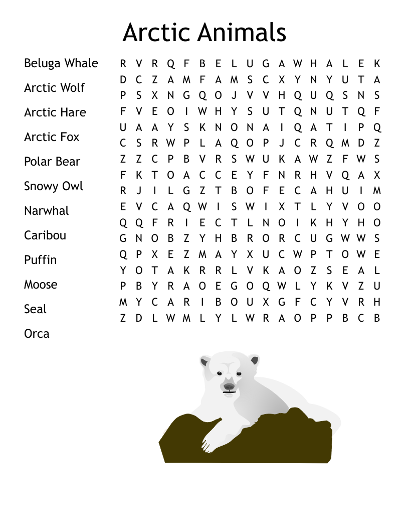 Arctic Animals Word Search WordMint