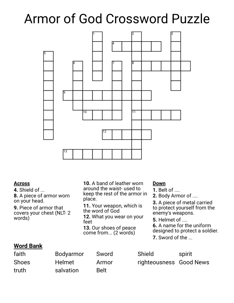 Armor Of God Crossword Puzzle WordMint