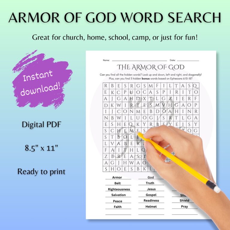 Armor Of God Word Search Activity Christian Faith Kids Class 