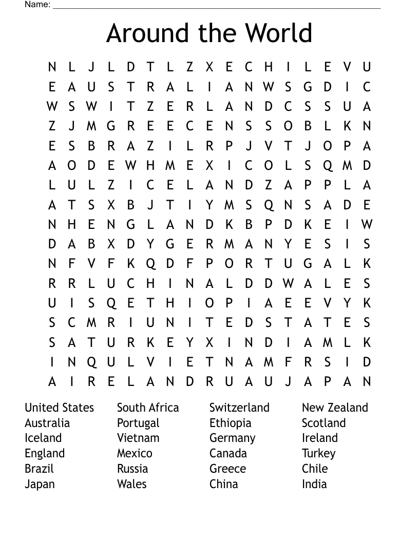 Around The World Word Search WordMint