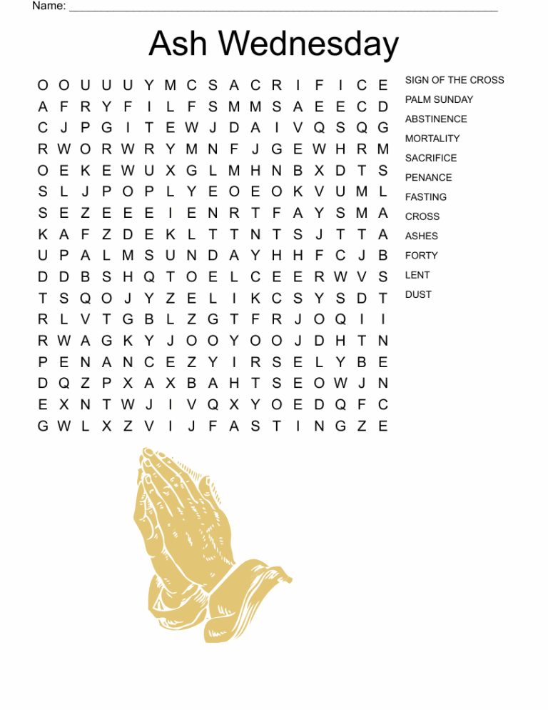 Ash Wednesday Word Search WordMint