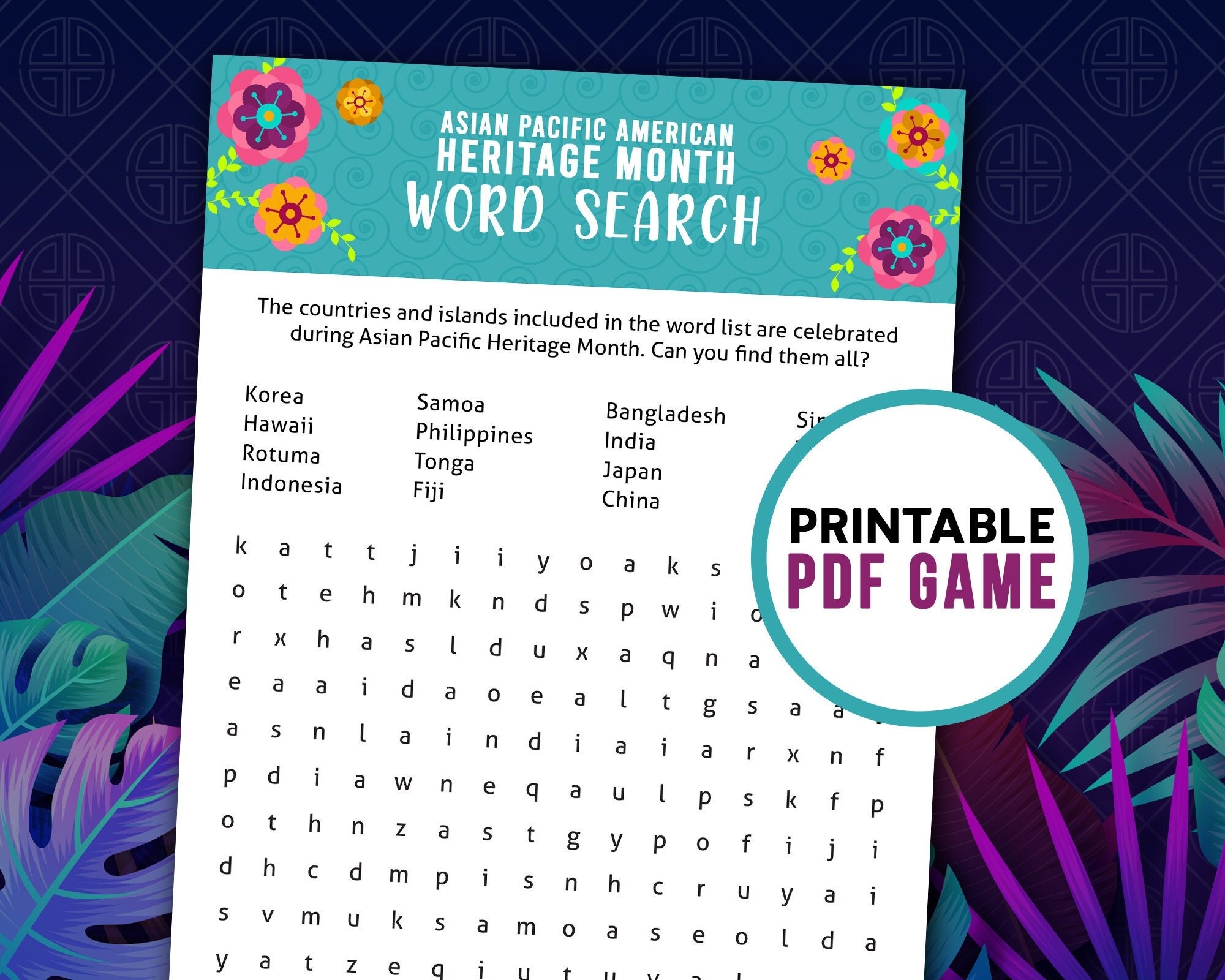 Asian American Pacific Islander Heritage Month Word Search Game Education Printable Activity School Or Office Digital Download Etsy Asian American Pacific Islander Heritage Month Word Search Game Education Printable Activity School Or Office Digital Download Etsy