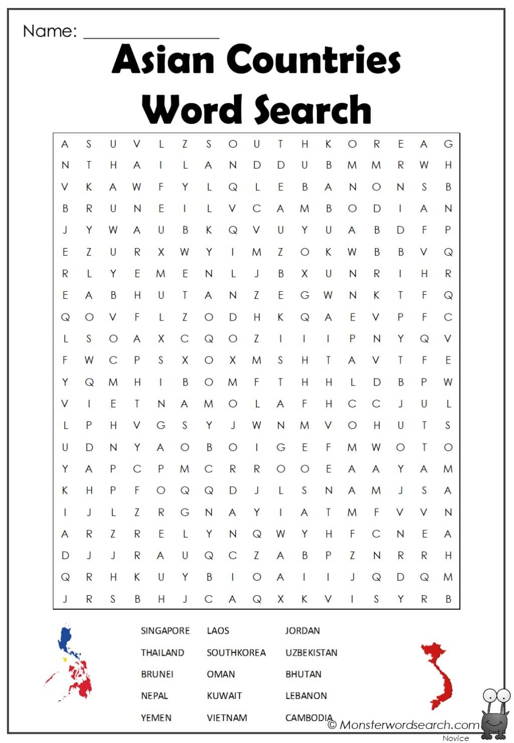 Asian Countries Word Search Monster Word Search Asian Countries Word Search Monster Word Search